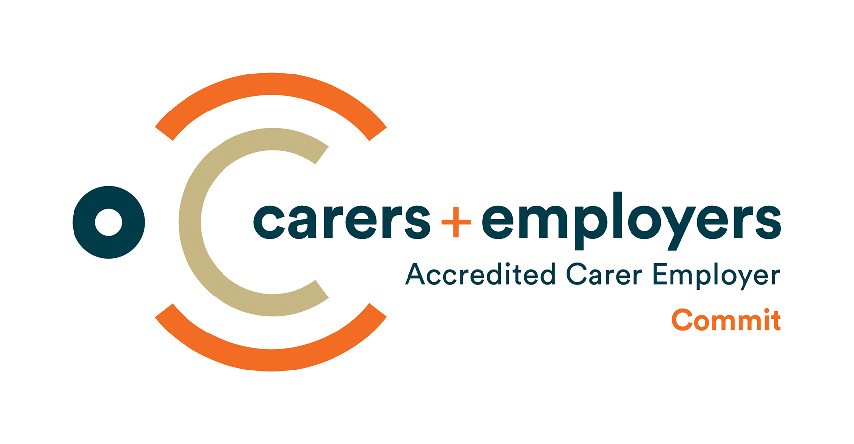 Carers plus employers, Accredited Carer Employer Commit logo.