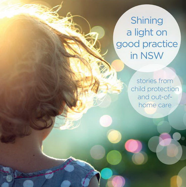 A picture of a childs head with the sun shining over the top with writing stating "Shining a light on good practice in NSW"