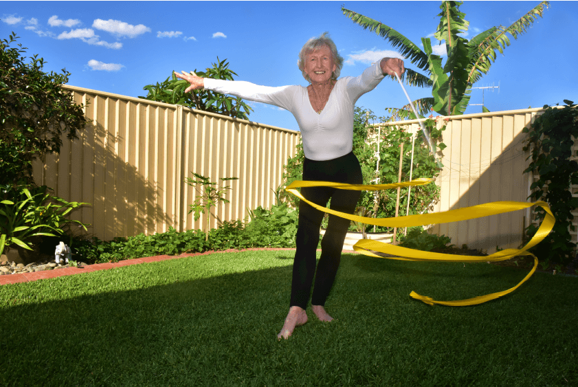 Doreen Wilson demonstrating ribbon twirling